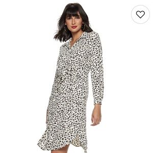 NWT Nine West White Cheetah Print Knot Front Shirt Dress Size Large